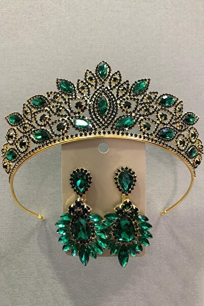 ESPEREST Set de coroană și cercei de mireasă de culoare aurie cu piatră de cr...