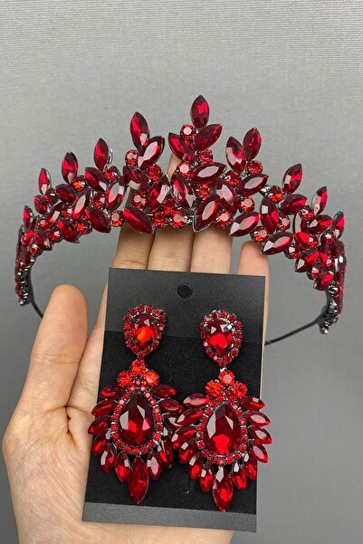 ESPEREST Model roșu Subra, tiara și cercei pentru mireasă