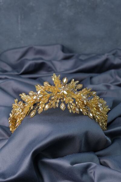 ESPEREST كريستال أردن بلون العسل - ربطة شعر مطرزة وتاج حنة الزفاف