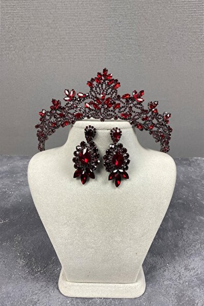 ESPEREST Σετ σκουλαρίκια μπορντό Melis Bridal Henna Crown και Shuttles Stone