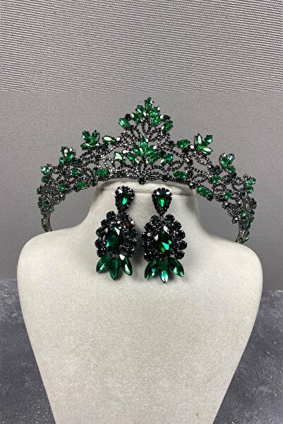 ESPEREST Σετ σκουλαρίκια Green Melis Bridal Henna Crown και Shuttles Stone