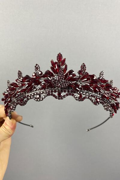 ESPEREST تاج حناء الزفاف المطرز بالكريستال لينا باللون العنابي