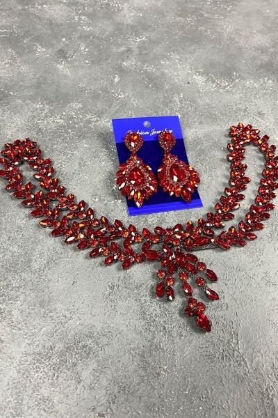 ESPEREST إكسسوارات شعر وأقراط حناء للزفاف باللون الأحمر