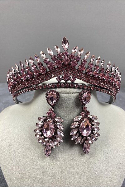 ESPEREST طقم تاج حناء لحفلات الزفاف باللون الوردي مع حجر مكوك