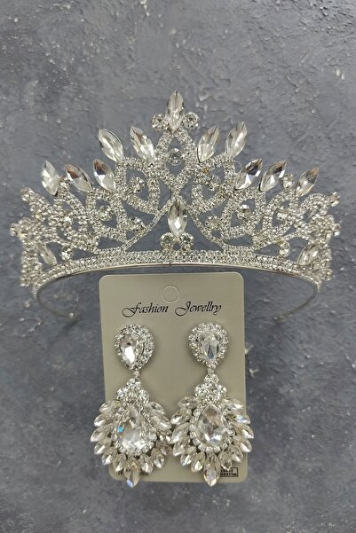 ESPEREST Model Lilya Tiară Mireasă și Cercei cu Piatră Shuttle Drop