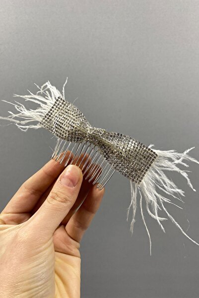 ESPEREST دبوس شعر الزفاف مع فيونكة مرصعة بالأحجار ومشط من الريش