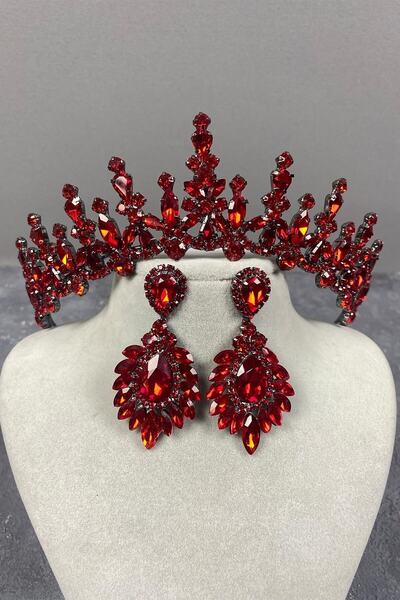 ESPEREST Cercei roșii pentru rochie de seară cu coroană și piatră de nuntă