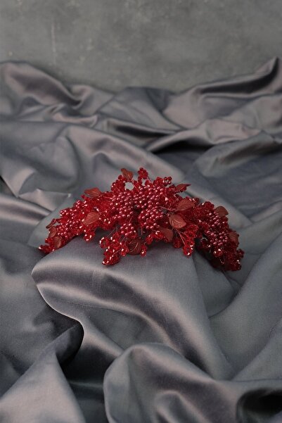 ESPEREST Αξεσουάρ μαλλιών με χάντρες από μαργαριτάρια μπορντό Azra