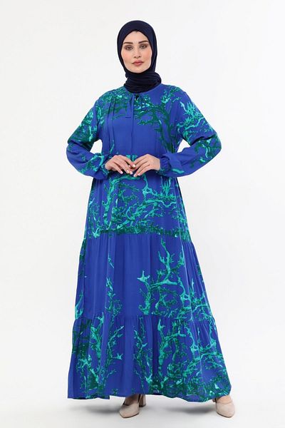 Kardelen Butik Ümraniye Viscose Summer Blue Efil Efil Hijab Long Dress