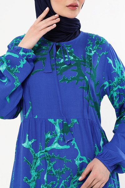 Kardelen Butik Ümraniye Viscose Summer Blue Efil Efil Hijab Long Dress