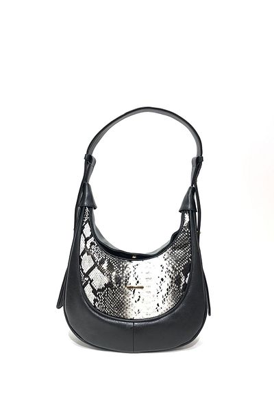 Piedra Τσάντα New Season Design σε μαύρο χρώμα με λουράκι ώμου με σχέδιο Anaconda