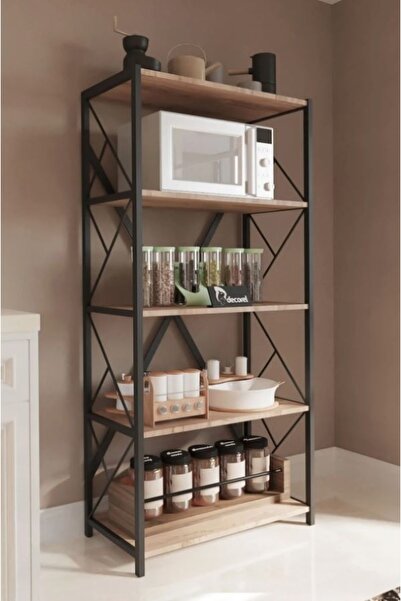 RUSTİKEVDECORART Çok Amaçlı Duvar Rafı Kitaplık Çiçeklik Saksılık Mutfak Salon Banyo Çalışma Odası Dolap 5 Raflı