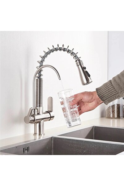 OEM Mutfak Evye Bataryası Dual Flow Su Arıtma Çıkışlı Fiskiyeli Mat Krom Nike...