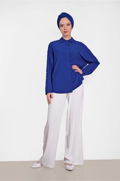 TRENDTESETTÜR Γυναικεία μπλούζα Navy Blue (SAKS) με λεπτομέρεια μανίκι 4431