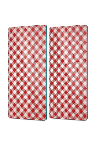 Decovetro Red and White Patterned Glass Coffee Table Plate - Set of 2