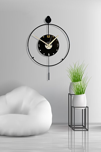 AGA KONSEPT Orbit Black 40 Cm Siyah Göbek, Modern Dekoratif Metal Duvar Saati
