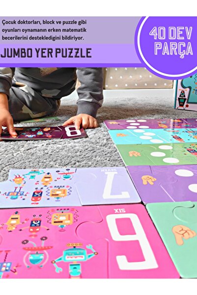 DoerKids Dev Sayılar Puzzle | Jumbo Yer Puzzle | Robotik Sayılar Öğrenme | 40 Parça 2 Yaş