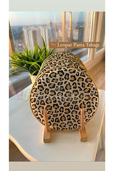 PONCİKPAZAR Leopard Patterned Cake Set for 6 People