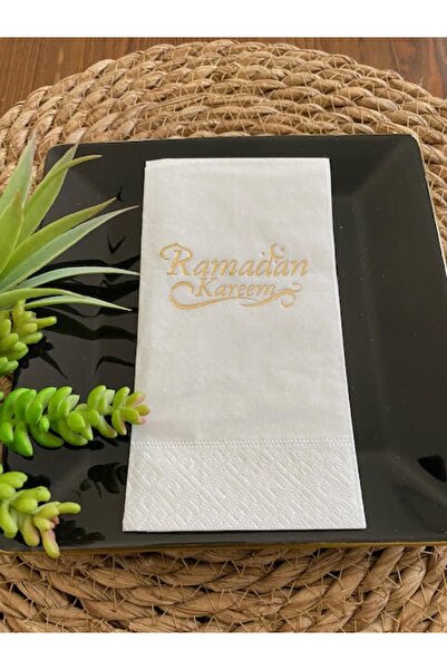 kidspartim Gold Gilded White Ramadan Kareem Napkin 16 Pieces New Model