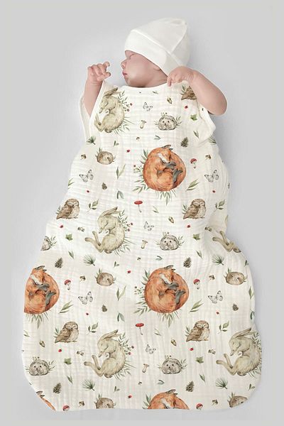 Tuğba Kuğu 4 Layers Muslin Baby Sleeping Bag (0-18 MONTHS) - Sleepy Animals