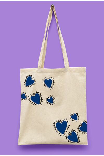 BUFUAL Υφασμάτινη τσάντα με στάμπα Blue Hearts