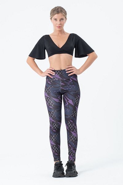 vawensea Women's High Waist Recovery Geometric Patterned Sports Leggings Purple (LARGE SIZE)