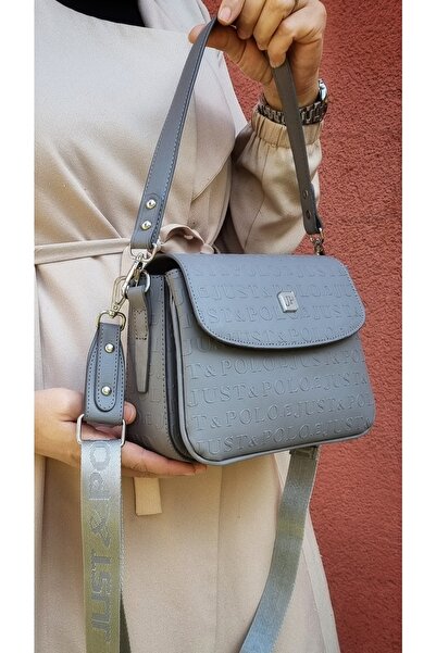 Just Polo Women's Gray Two-Strap 3-Compartment Shoulder and Crossbody Bag Wallet Combination