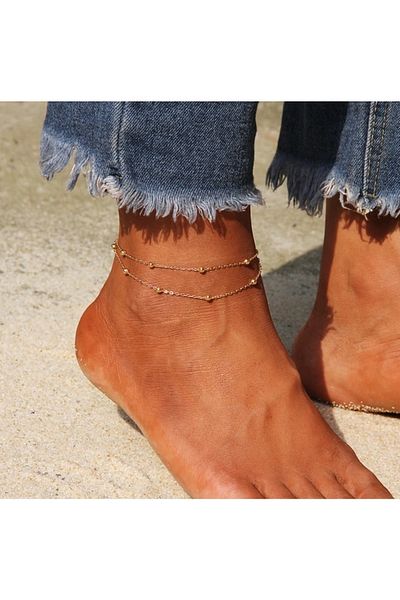 Roe takı aksesuar Gold Colored Women's Anklet - 2-Piece Ball and Chain Detail