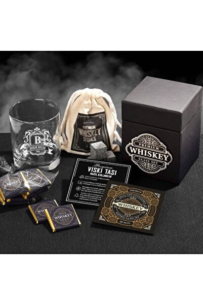 hediyemen Isim Yazılı Viski Bardağı Ve Viski Taşı Hediyelik Set