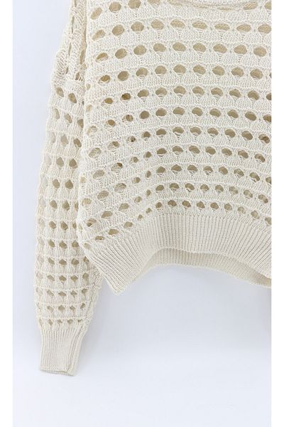 macharelbasic Women's Round Patterned Openwork Seasonal Knitwear Sweater
