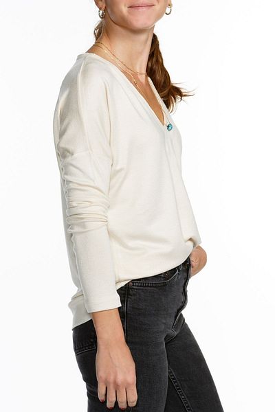 BASIC&CO Vogue-ls Basic V-Neck Sweatshirt - Ecru