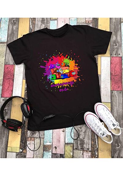 RYO FASHİON Tricou negru cu mânecă scurtă pentru copii, unisex, imprimat Amon...