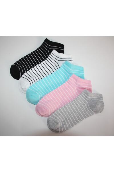 UZARLAR ÇORAP 5' Çift Çemberli - Çizgili Paket Kadın Patik Çorap