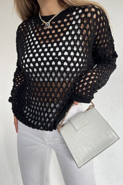 LE CARAMBOLE Γυναικεία Μαύρη Ανοιχτή Λεπτομερής Λεπτή Πλεκτή Μπλούζα