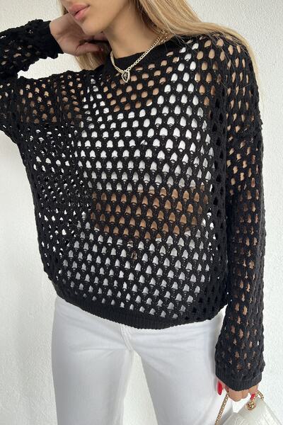 LE CARAMBOLE Γυναικεία Μαύρη Ανοιχτή Λεπτομερής Λεπτή Πλεκτή Μπλούζα