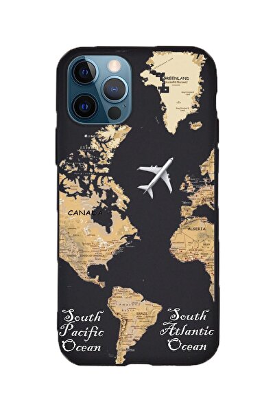 KaffCase Iphone 14 Pro Max Dünya Harita Desenli Lansman Premium Telefon Kılıfı