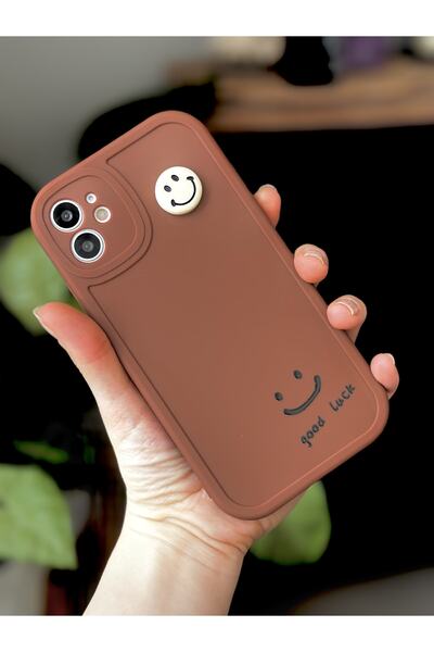 Go Aksesuar iPhone 11 Round Camera Design Smile Coffee Soft Silicone Camera Protection Case