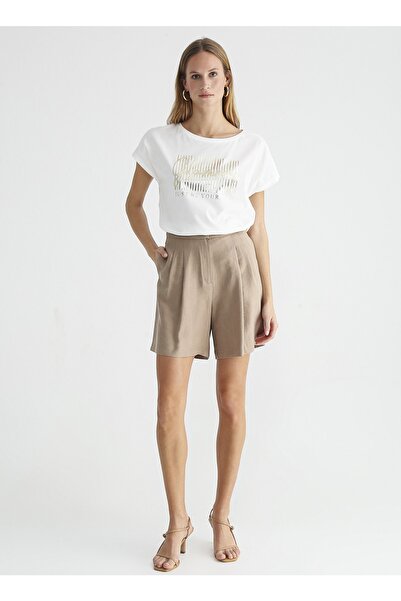 Fabrika Yüksek Bel Basic Bej Kadın Şort Reznor