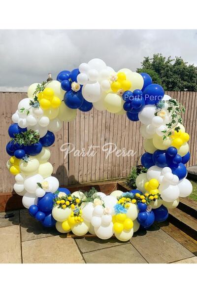 parti pera Navy Blue, White, Yellow, Macaron Yellow Balloon Chain Set