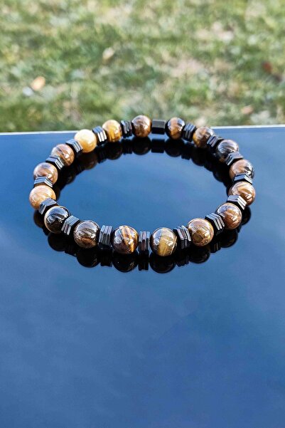 TREND COLLECTİON Kaplan Gözü Ve Hematit Doğal Taş Ayarlanabilir Erkek Bileklik