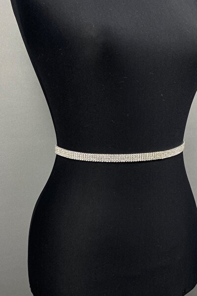 ESPEREST Gümüş Taşlı Ince Elbise Aksesuarı Bel Kemeri