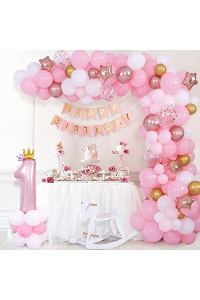 DÜVENCİ TİCARET 1. Doğum Günü Süslemeleri, Pembe Balon Kemer Kiti