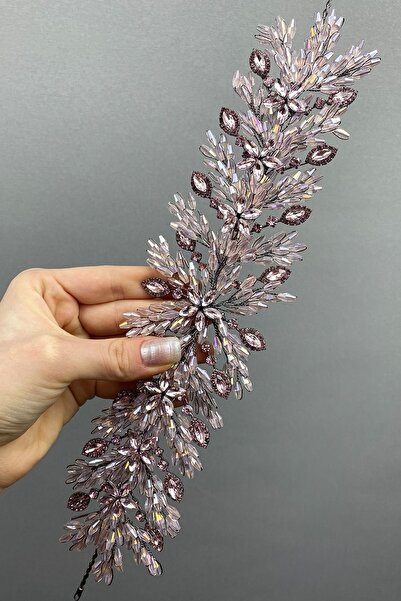 ESPEREST Pink Arden Beaded Bridal Crown Hair Band Accessory