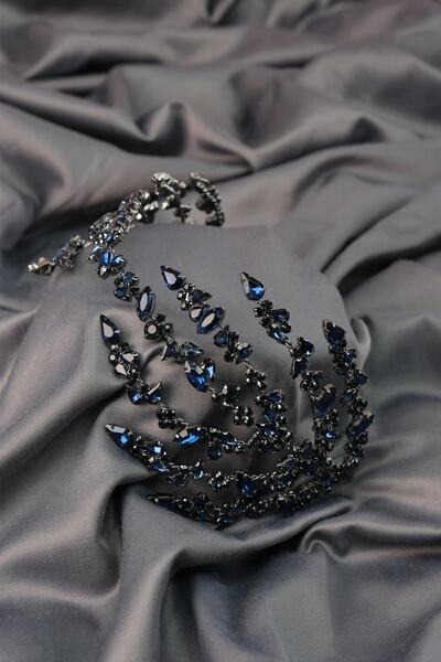 ESPEREST Navy Blue Double Sided Helen Bridal Henna Crown