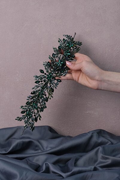 ESPEREST Bandă de păr cu mărgele de cristal verde Arden și coroană de henna p...