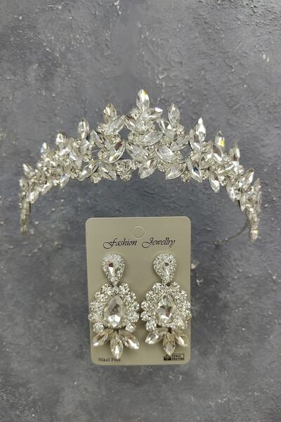 ESPEREST Coroana de mireasa model Subra si cercei cu piatra picata