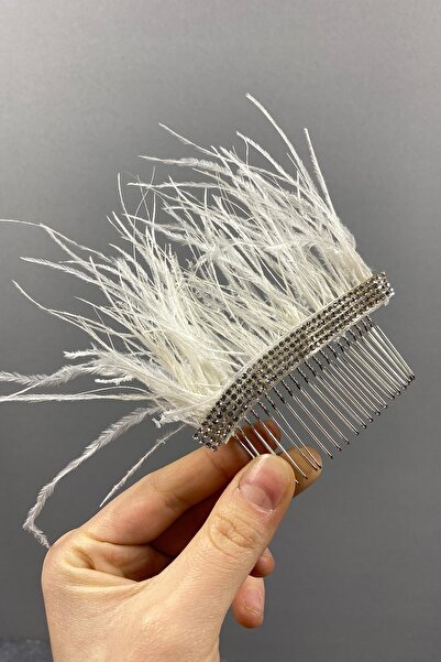 ESPEREST Agrafă de păr de mireasă cu pene de struț și pietre prețioase strălu...