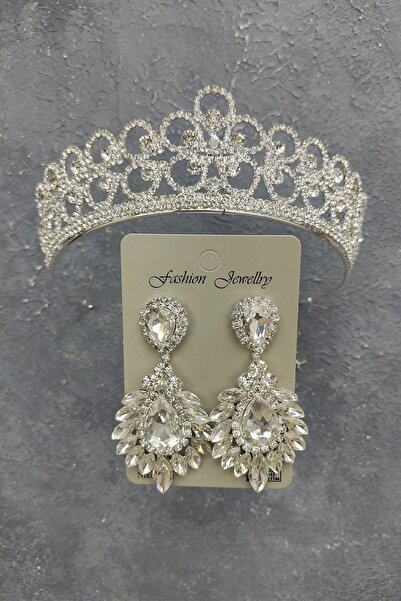 ESPEREST تاج الزفاف منقوشة ديزي وأقراط حجر مكوك قطرة