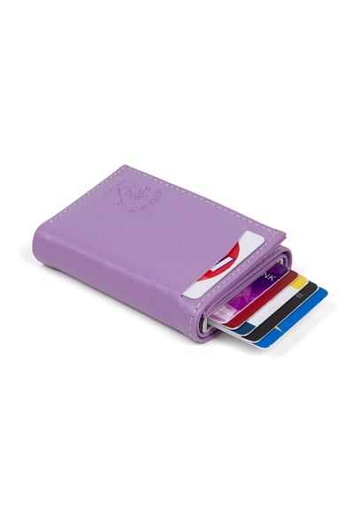 NEWISH POLO ACCESSORIES Dora Lilac Mechanism Automatic Sliding Card Holder Wallet Rfid Protected Aluminum Mechanism (7CMX10CM)