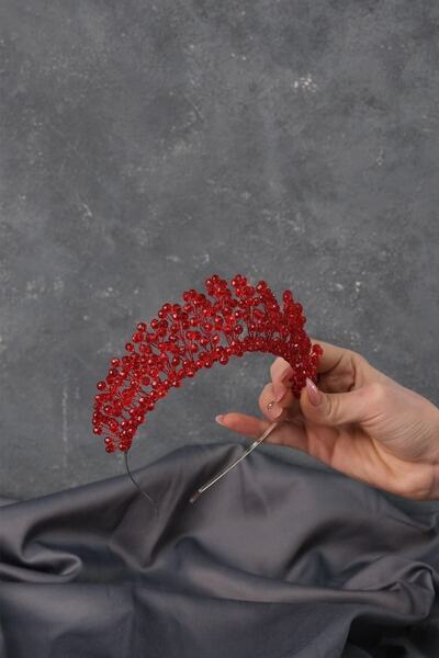 ESPEREST Арен сватбена корона от къна с червени кристални мъниста